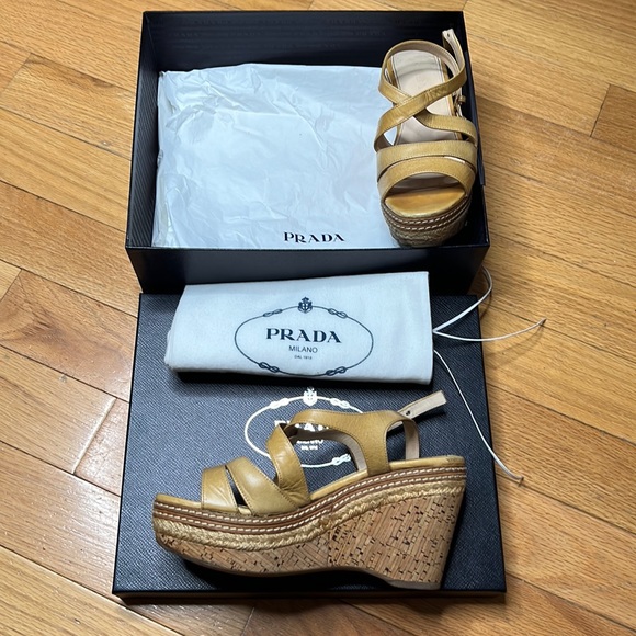 Prada Nude Strap Platform Wedges Sandals dust bag and original box - Picture 5 of 5
